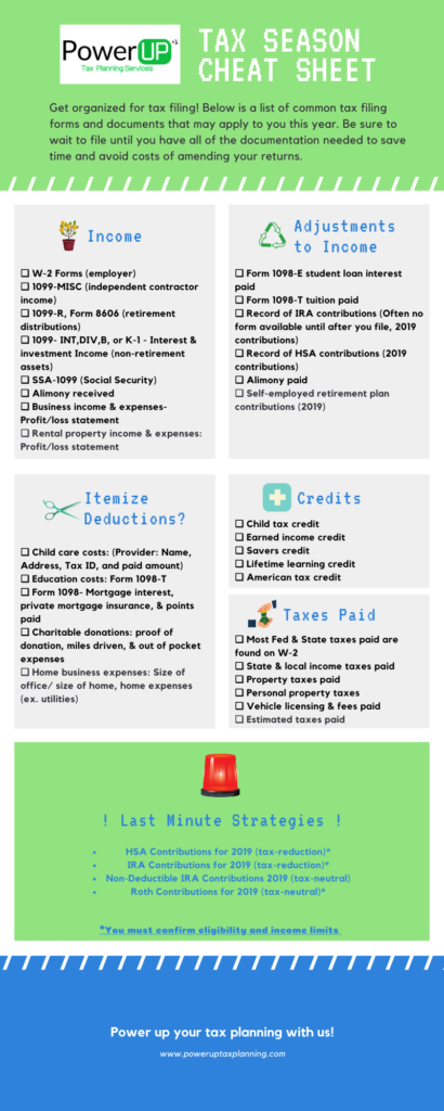 Tax Filing Cheat Sheet * Power Up Tax Planning Services, LLC